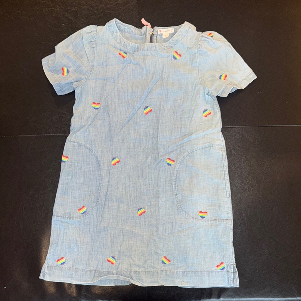 Girls' Chambray Dress with Rainbow Embroidery